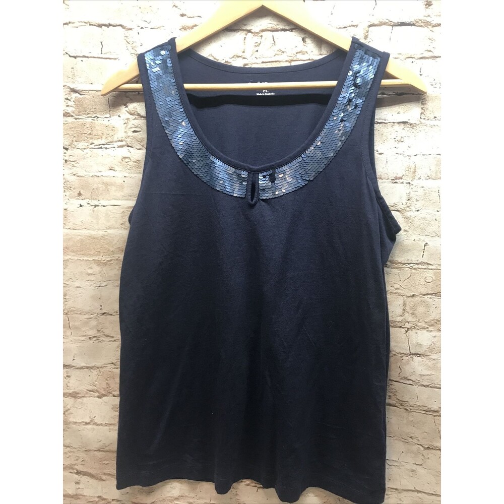 Croft & Barrow Womens Tank Size PL Sleeveless Tank Sequin Embellished Blue
